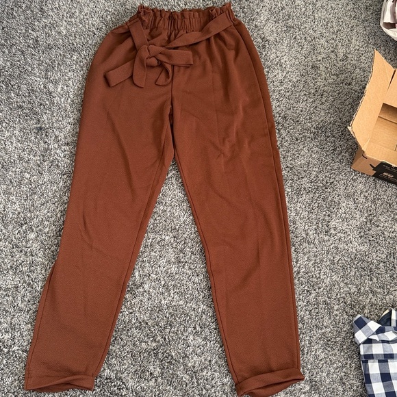 Pants - Brown High-Waisted Tie Pants